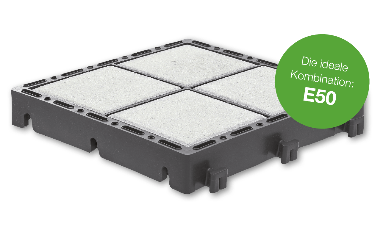 Freigestellte Darstellung eines ECORASTER Bloxx Moduls mit Betonsteinen