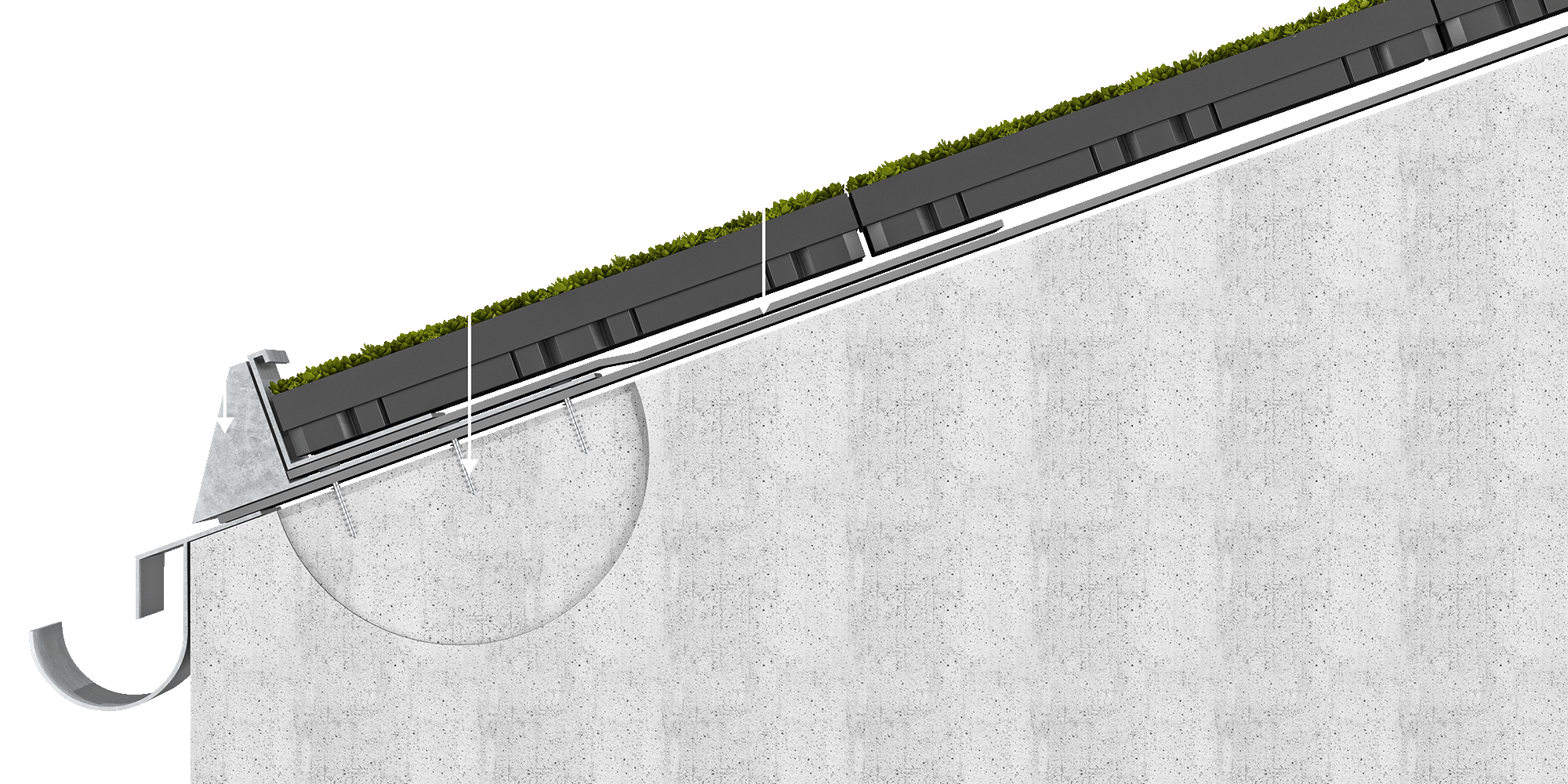 Grafische setiliche Darstellung der Position von ECOgreen PACK auf einem Schrägdach